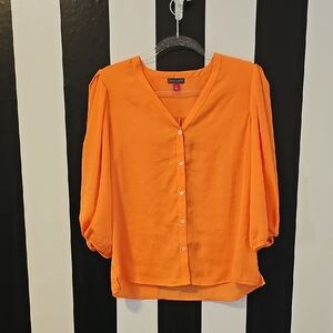 Vince Camuto Vibrant Orange V-Neck Blouse